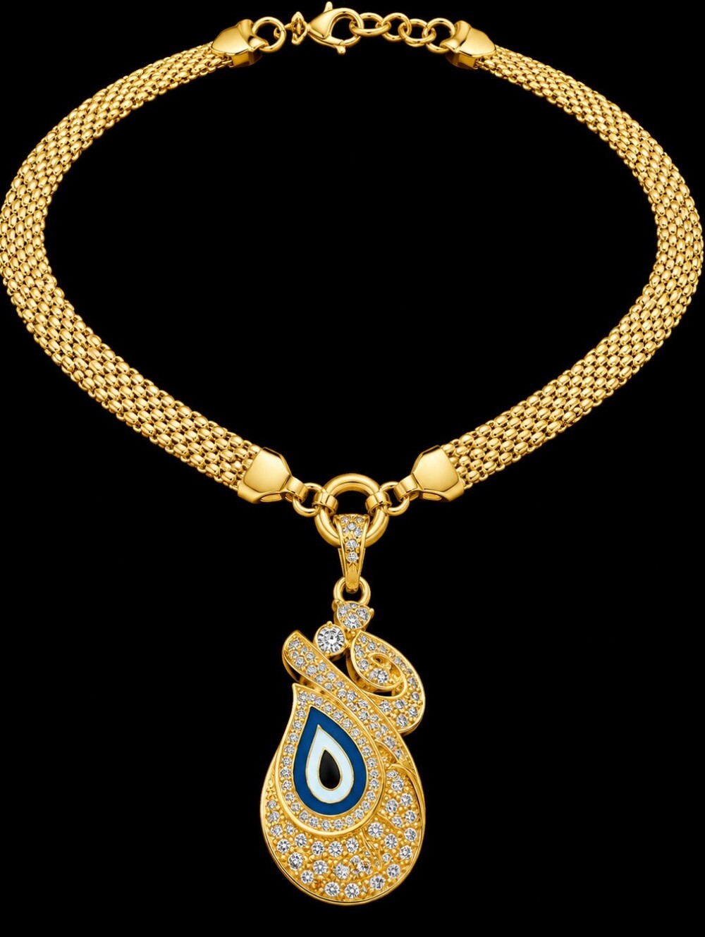 22kgp Dubai Jewelry Gold-Tone Pendant Necklace with Blue Accent -
